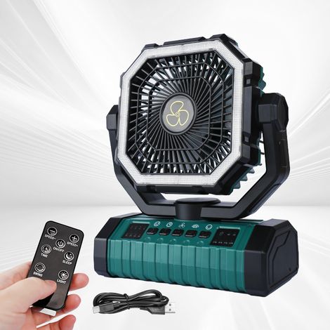Ventilatore da campeggio USB da 20000 mAh con luce LED, ventilatore portatile ricaricabile da scrivania/tenda con telecomando e gancio, rotazione della testa di 270° per guasti alla pesca durante gli (1/5)