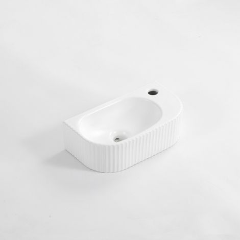 QeramiQ Blend Fontaine - 40x22x12cm - rainuré - demi-rond - trou de robinet à droite - céramique - blanc mat