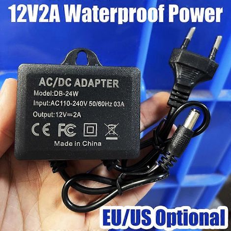 Adaptateur secteur étanche 12V 2A, indice de protection IP66, compatible avec les caméras extérieures et les éclairages LED, 100-240V. (1/5)