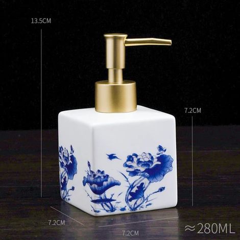 (D280ml-280 450ML) Flacon de lotion pour le bain en céramique rétro de haute qualité, type pression, en forme de lotus, distributeur de shampoing pour salle de bain, flacon de shampoing pour hôtel, ac (1/5)