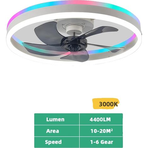 Ventilateur de plafond, éclairage RVB, vitesse réglable, BLANC (1/2)