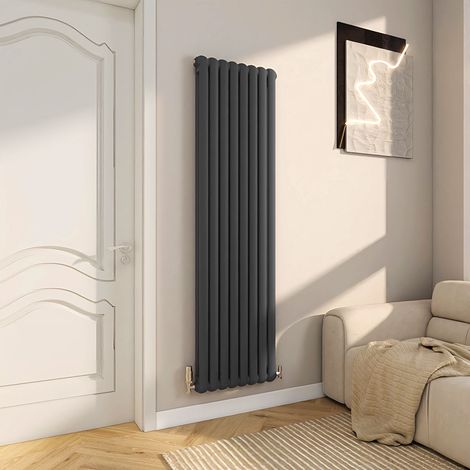 AICA Curved Vertica Double Column Oval Radiator 1800x504mm - Anthracite