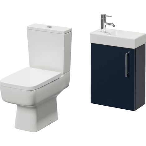 Napoli Cube Deep Blue 400mm Single Door Wall Mounted Vanity Unit and Toilet Suite with Align Basin - 400mm - Chrome 160mm Handle