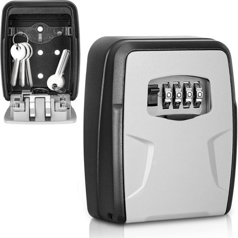 Boîte À Clés Extérieure - Coffret À Code Numérique 4 Chiffres - Résistant Aux Intempéries - Pour Jusqu'à 10 Clés - Fixation Murale Ou Suspendue - Gris (1/5)
