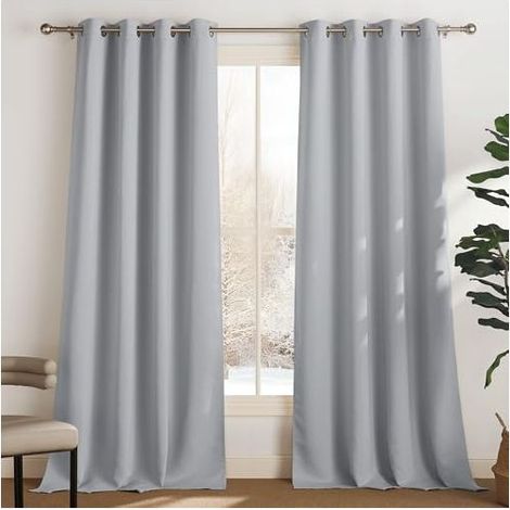 Rideaux Occultants 140x240 cm Lot de 2 - Voilages Thermiques Isolants Anti Chaleur et Froid avec Œillets - Tombé Lourd pour Chambre à Coucher, Gris Argenté (1/4)