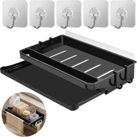 Support Porte Eponge Evier Cuisine Crochet Adhesif Mural Rangement Range Organiseur Liquide Vaisselle Organisateur Éponge Repose (1/4)