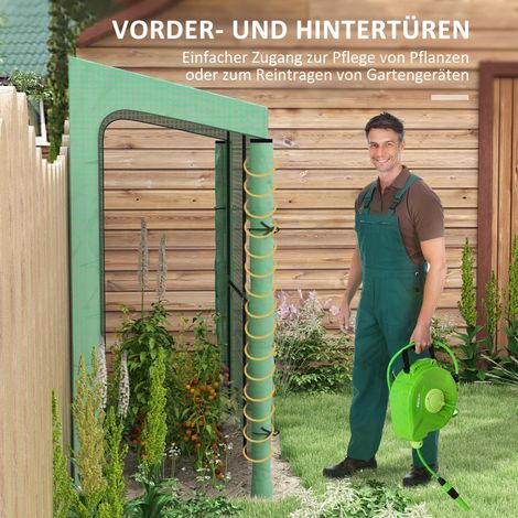 Serre adossée, châssis de jardin, porte enroulable, résistant aux intempéries, 200 x 80 x 200 cm, vert (1/5)