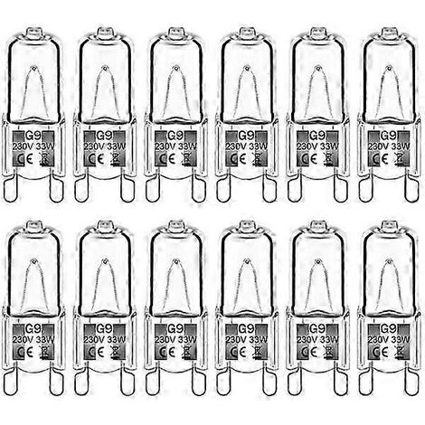 Packung mit 12 G9-Halogenlampen (33 W, 230 V, 2800 K, warmweiß, 380 lm), klare Halogenkapsellampen, dimmbar, flimmerfrei (1/5)