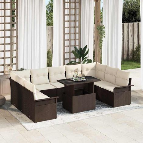 Set Divano da Giardino con cuscino 10 pcs Marrone Poly Rattan vidaXL (1/5)