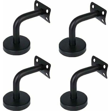 Ensemble de 4 supports de main courante en acier inoxydable 201 – Finition laque noire – Pour escaliers et couloirs – Installation facile (1/4)