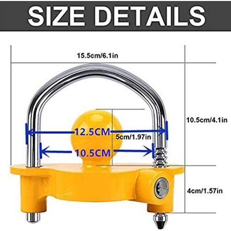 Candado para remolque CSPARTV, candado para bola de remolque, candado universal para caravanas, remolques, caravanas, barcos y enganches, con 2 llaves (amarillo) (1/3)