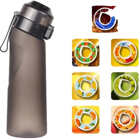 Botella de agua deportiva, 7 cápsulas de sabor, diseño reutilizable, libre de BPA, negro mate, 650 ml. (1/2)