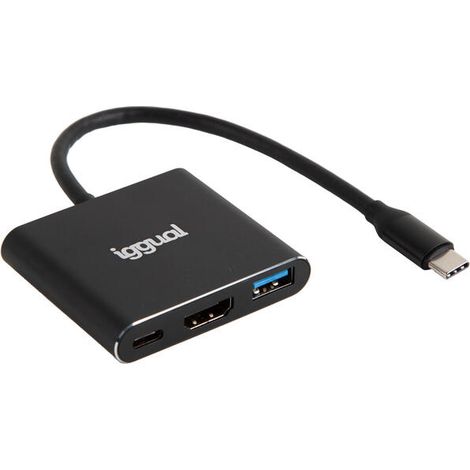 iggual HUB-C 3 en 1 HDMI USB3.0 PD100W hub USB-C gris (1/4)