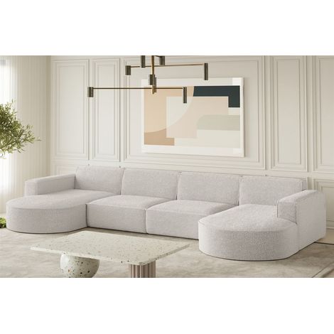 Wohnlandschaft U-Form Sofa PALMA XL in Stoff Ascot Pearl