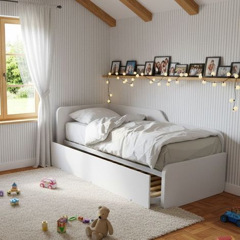 Divano letto sagomato 80x190 con letto estraibile e sollevabile - Bianco