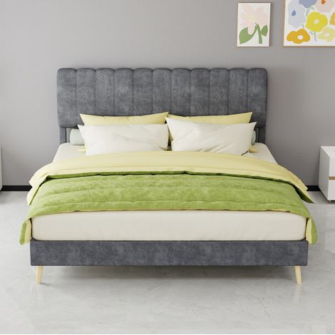 Bett Doppelbett Bettgestell 160x200 Samt Grau HAVRYA (1/5)