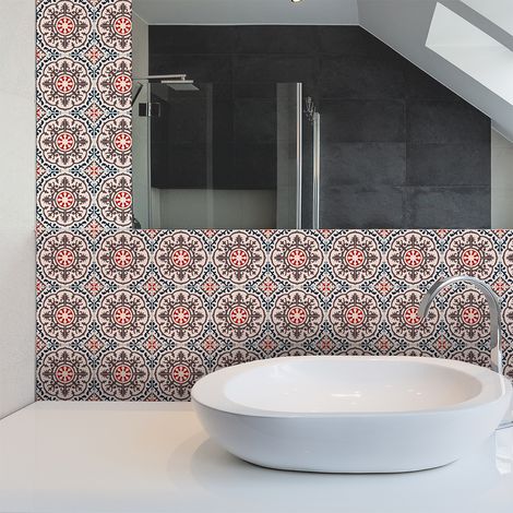 Sticker Mural Carrelage adhésif Cuisine Salle de Bain - 30 STICKERS CARREAUX DE CIMENT AZULEJOS CLEORA - 30stickers10x10cm (1/5)
