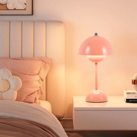 Lampe de bureau LED champignon – Rechargeable USB – Trois températures de couleur – Design nordique en fer et acrylique - rose (1/5)