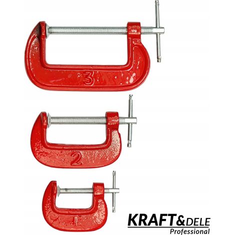 Abrazadera de carpintero tipo C, para modelado de metal de cerrajería, 3 piezas, Kraft&Dele (1/5)
