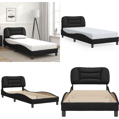 Cadre de lit sans matelas noir 90x190 cm similicuir - Lit Double - Chambre À Coucher - Design Moderne - Cadre De Lit Avec Têtière - Literie - Home & Living (1/5)