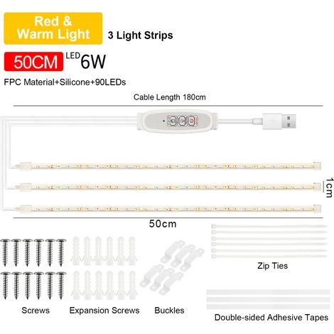 Bandes lumineuses LED pour plantes d'intérieur Rouge et lampe solaire 3000 K Supplément hydroponique pour plantes grasses 4 niveaux d'intensité variable avec cycle de 24 heures Synchronisation intelli (1/5)