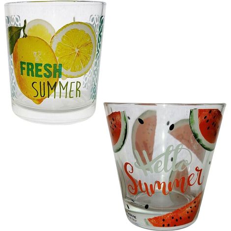 Bicchiere summer in vetro per acqua spremute cocktail set da 6 da casa ristorante pub classici moderni e particolari - decoro: Set 6 bicchieri decoro limone (1/5)