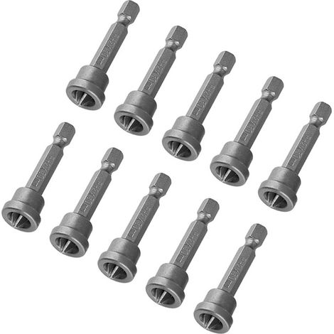 Set de 10 embouts de vissage magnétiques PH2 50mm, forets à six pans pour placoplâtre et cloisons sèches (1/5)