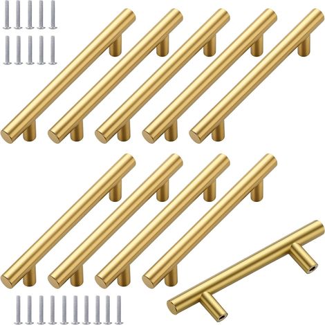 10 PCS Poignet de Porte Cuisine,Acier Inoxydable Poignee de Meuble Cuisine Espacement des Trous de 128 mm,Poignées D'armoire Creuses Brossées,Doré Inoxydable Poignée Meuble,pour Armoire Tiroir Armoire (1/5)