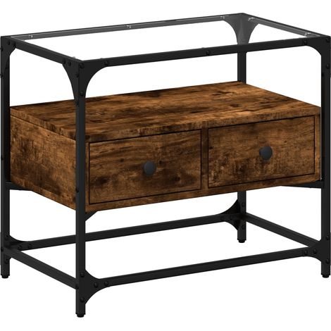 Porta TV multimediale scaffale TV credenza televisione sala da pranzo soggiorno camera da letto con piano in vetro rovere affumicato derivati del legno marrone 020026419