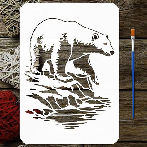 Pochoirs Ours Polaire avec un Pinceau 29.7x21 cm Pochoirs Peinture Glacier Réutilisables Gabarit Thème Animal PET pour Peinture sur Bois Carrelage Sol Mur Tissu Meuble Scrapbook DIY (1/5)
