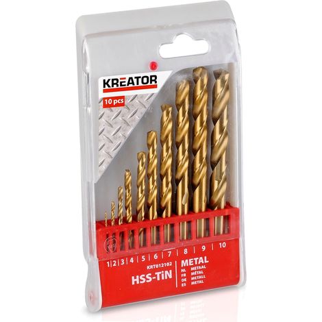 Foret métal HSS Titanium Kreator x10 Coffret 10 forets HSS-Tin Coffret 10 forets HSS-Tin (1/2)