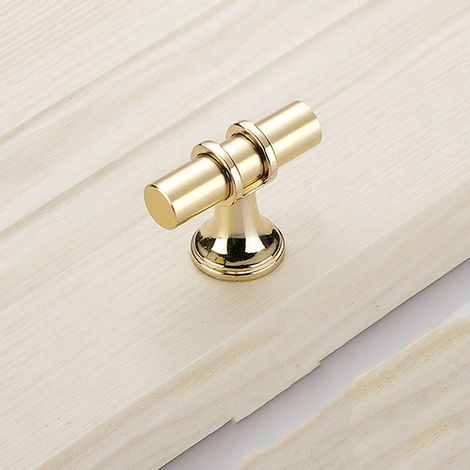 Lot de 10 boutons de placard en laiton brossé doré pour tiroir, quincaillerie d'armoire, boutons à trou unique, bouton en T pour commode (50 × 35 mm)