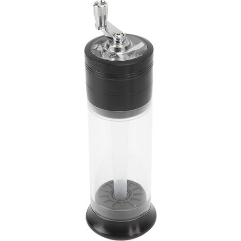 Manuelle Gewürzmühle 50 mm, 4-lagig, Kegelfüller, transparenter Behälter, Druckknopf, Handmühle für Zuhause und unterwegs, Schwarz (1/5)