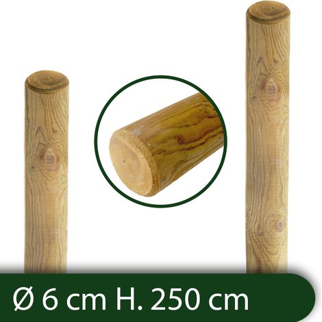 10PZ Pali tondi in legno senza punta impregnati per recinzione Ø 6x250 CM (1/2)
