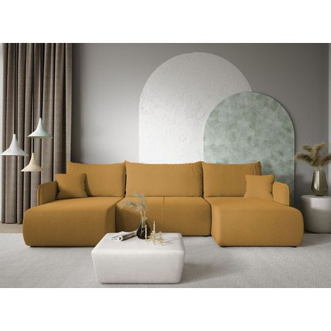Wohnlandschaft Sofa mit Schlaffunktion CALGARY Stoff Curio Senfgelb (1/4)