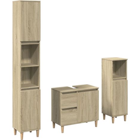 Maison Exclusive - 3-tlg. Badmöbel-Set Sonoma-Eiche Holzwerkstoff