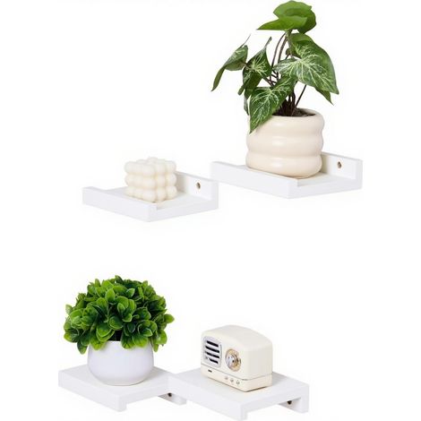 Étagères flottantes White, Lot de 4 Petites étagères en pin Massif à Fixer au Mur, étagères carrées murales, étagères murales pour Petits Objets, décoration pour Chambre à Coucher et Salon (1/5)
