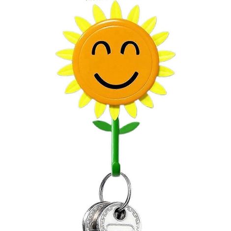 Crochet porte-clés tournesol, crochet mural amusant en forme de tournesol, crochet rétractable autocollant étanche en forme de fleur, adapté aux clés de salle de bain, de cuisine et de chambre. (1/5)