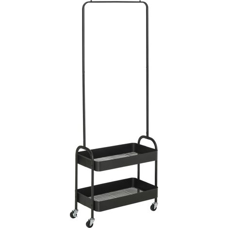 Portant à vêtements sur roulettes, penderie avec tringle, étagère à chaussures, armoire autoportante en acier, pour salon ou chambre, charge maximale 16 kg, noir