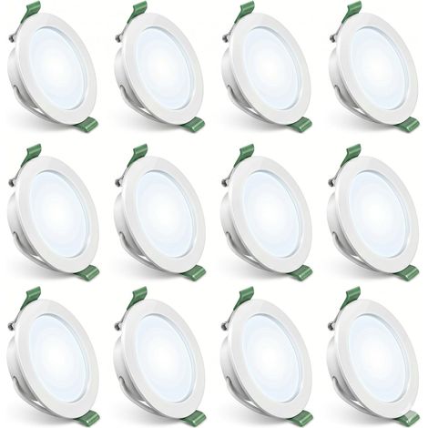 Lot de 12 Spot LED Encastrable Extra Plat 4W 339LM, Lumière Blanc Froid 6000K, Plafonnier Encastré Rond en Plastique pour Plafond, Salle de Bain, Cuisine, Couloir, 230V, Non Dimmable (1/5)