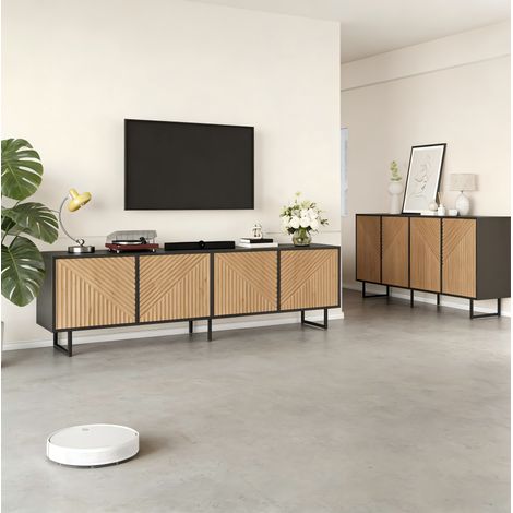 Conjunto mueble TV y aparador 180x40x50/160x40x75 cm natural y negro - MEUBLIV (1/5)