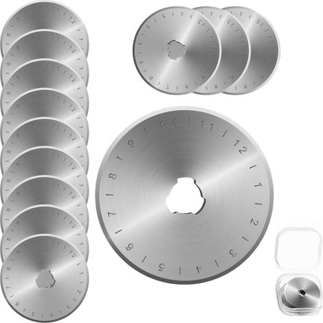 12 Lames de Rechange pour Cutter Rotatif - 45mm en Acier Inoxydable - Rondes - Avec Étui de Rangement - Pour Tissu, Cuir, Papier, Matelassage, Couture (1/5)