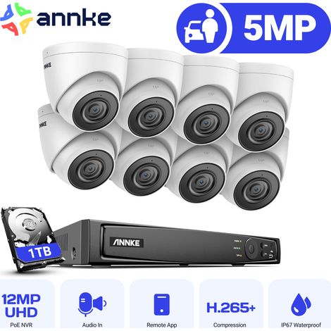 ANNKE 8CH Kit Caméra de Surveillance NVR 8×5MP Caméra IR Vision Nocturne Alarme Email IP67 Accès Distance Kit Vidéosurveillance Caméra Système 1TB (1/5)