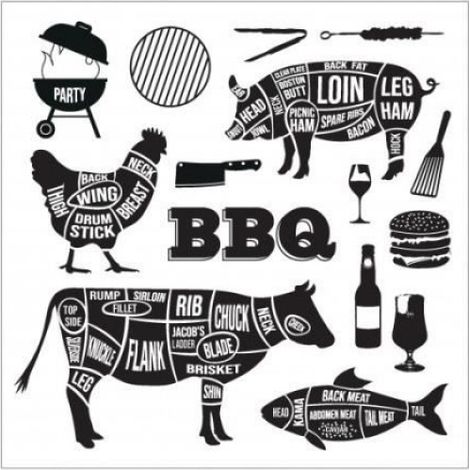 Serviettes en papier - - Lot de 20 - Motifs barbecue - 16,5x16,5 cm - Blanc et Noir