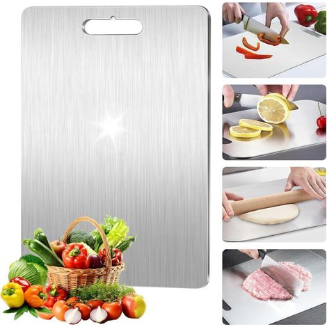 Planche à découper en titane 34 x 23 cm, acier inoxydable 316 double face, planche cuisine antibactérienne pour viande et légumes, facile à nettoyer (1/5)