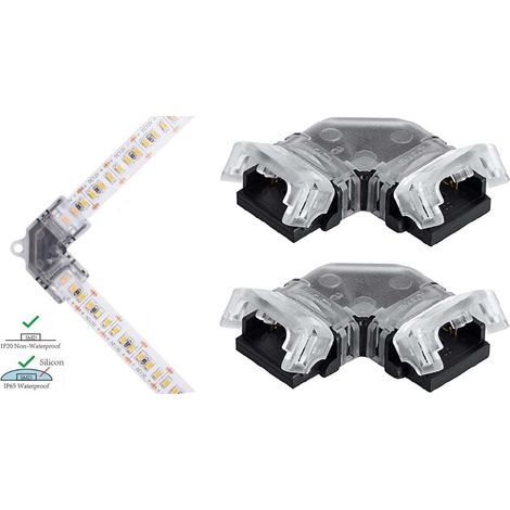 2x Connecteur coupleur rapide en L de bandes LED unicolores 10mm 2 broches sans soudure IP20 IP75 waterproof Borne Câble Angle 90° Lumière Adaptateur Bande lumineuse Pratique Ruban Hippo (1/4)