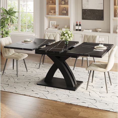 Mesa de comedor extensible 160x80x76 cm en MDF negro, ahorra espacio -FLORAGRACE (1/5)