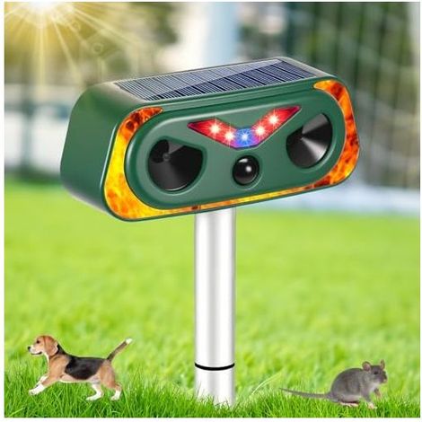 Gartenkatzenabwehrgerät, Ultraschallabwehrgerät mit PIR-Bewegungsmelder und LED-Flammenlichtern, IP66 wasserdicht, gegen Marder, Marder und Hunde, wehrt ab - (1/5)