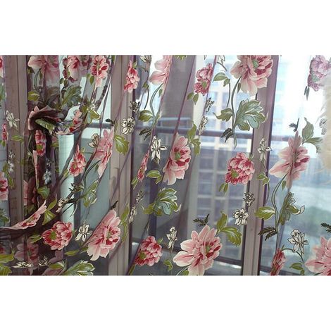 Rideau Voile - Rideau Léger en Tulle avec Motif Feuilles - 100 x 200 cm - Pour Fenêtre ou Porte - 1 Pièce (1/2)