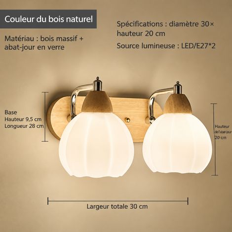 Applique Murale LED Bois Naturel Double Citrouille Lumière Chaude 20W Chevet Couloir 1 kg – Livraison gratuite